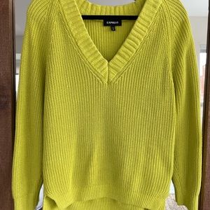 Oversized Knit V-neck Sweater (Lime Green)